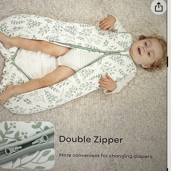 Yoofoss Green Leaf Print Baby Sleep Sack – 6-12 Months NWT - Picture 9 of 10